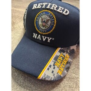United States Navy Retired Hat Mens Blue Digital Camo Brim Embroidered Cap